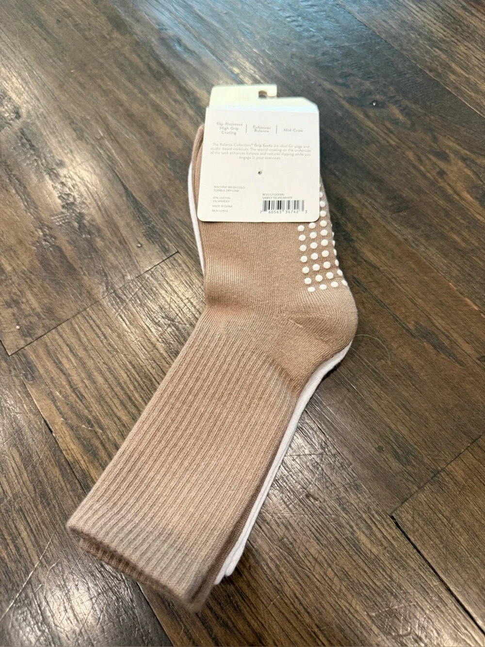 Balance Collection White Mid-Crew Grip Socks with Brown and Tan Stripes - 2-Pack